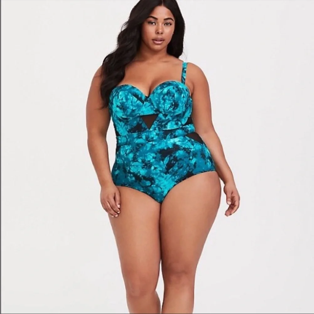 Torrid teal and black tie dye one piece swimsuit 4X 26 plus size - Picture 4 of 8
